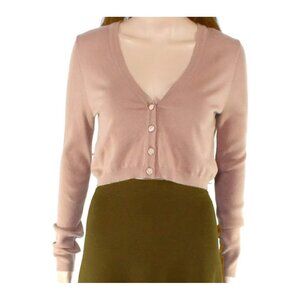 INC Womens Beige Long Sleeve V Neck Crop Button front Cardigan Size M